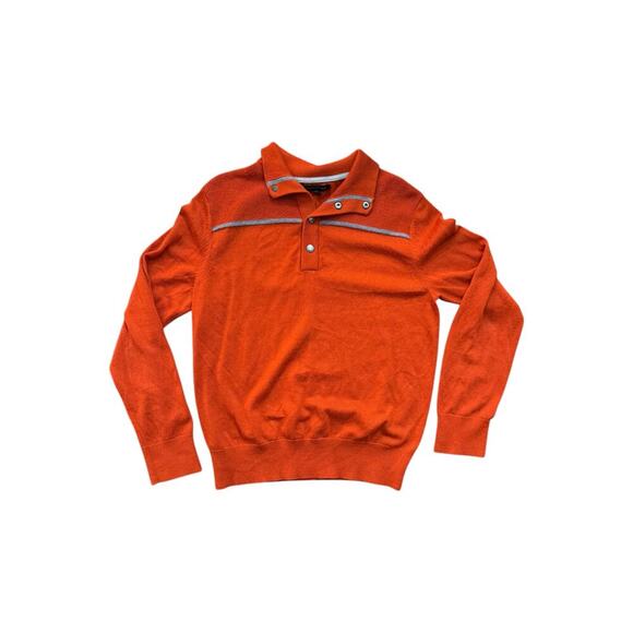 Banana Republic Men's Orange Gray Striped Merino Wool Henley Sweater Size Medium - Picture 1 of 5